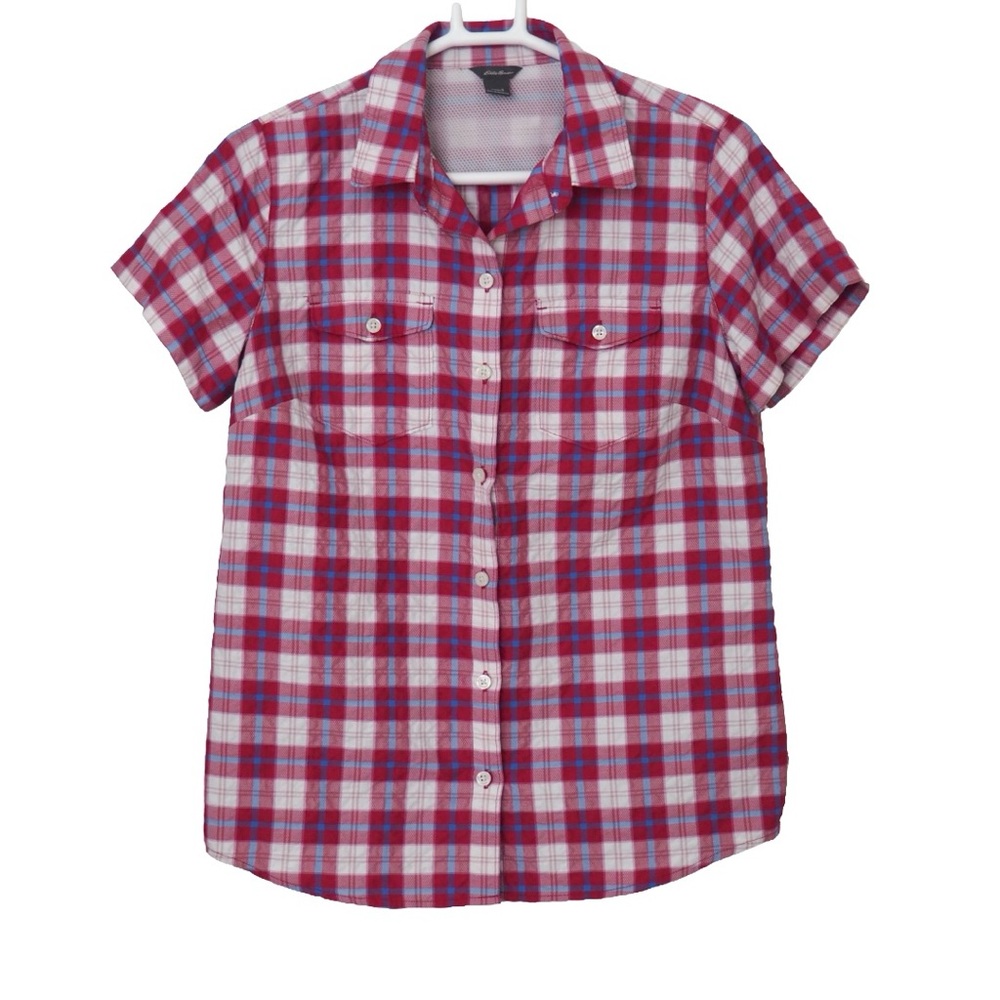 Lands End Plaid Button Down Shirt - Red and White